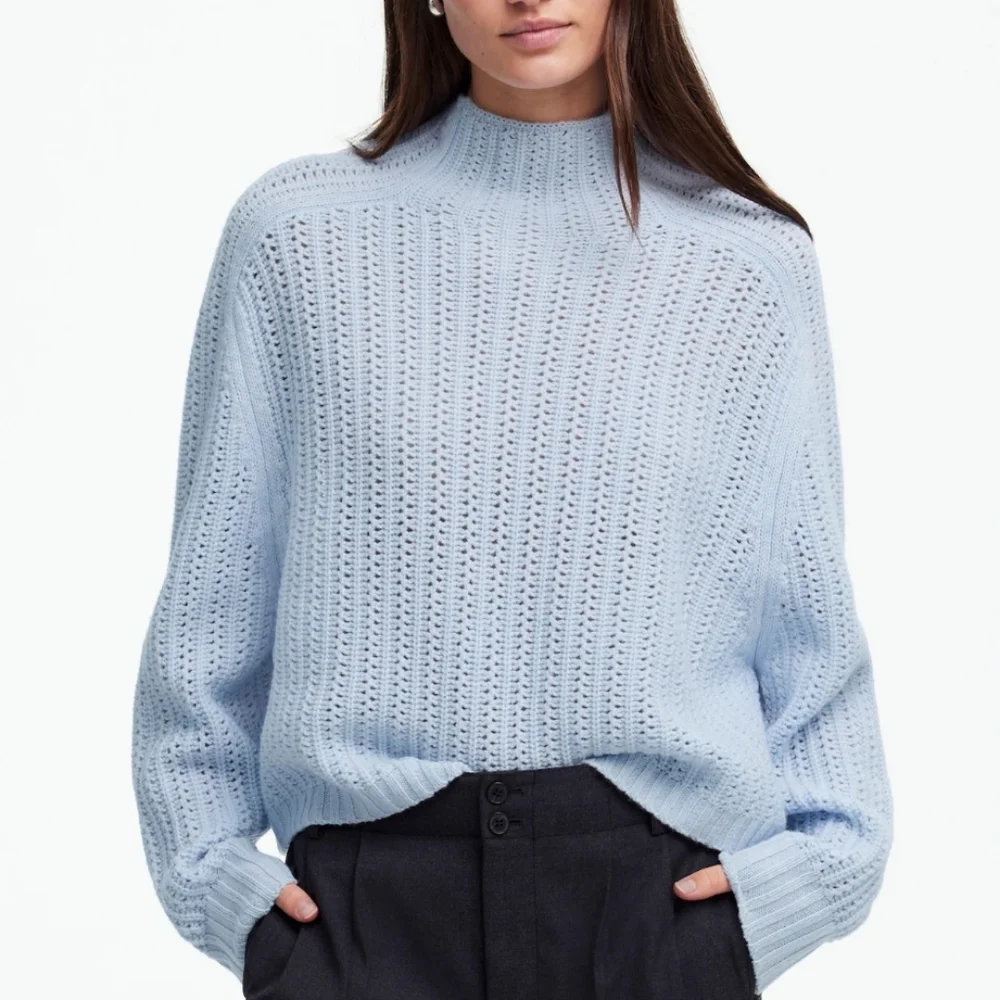 Madewell Pointelle-Stitch Mockneck Sweater - Heather Pale Dawn - Picture 1 of 14